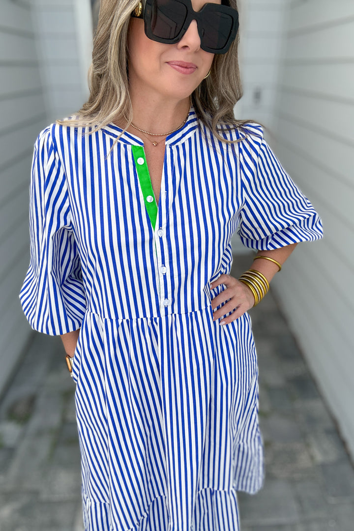 Mary Square: Riley Dress - Lined Up Blue