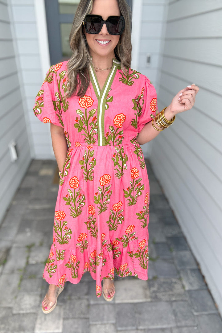 THML: Wishing It Floral Midi Dress - Pink