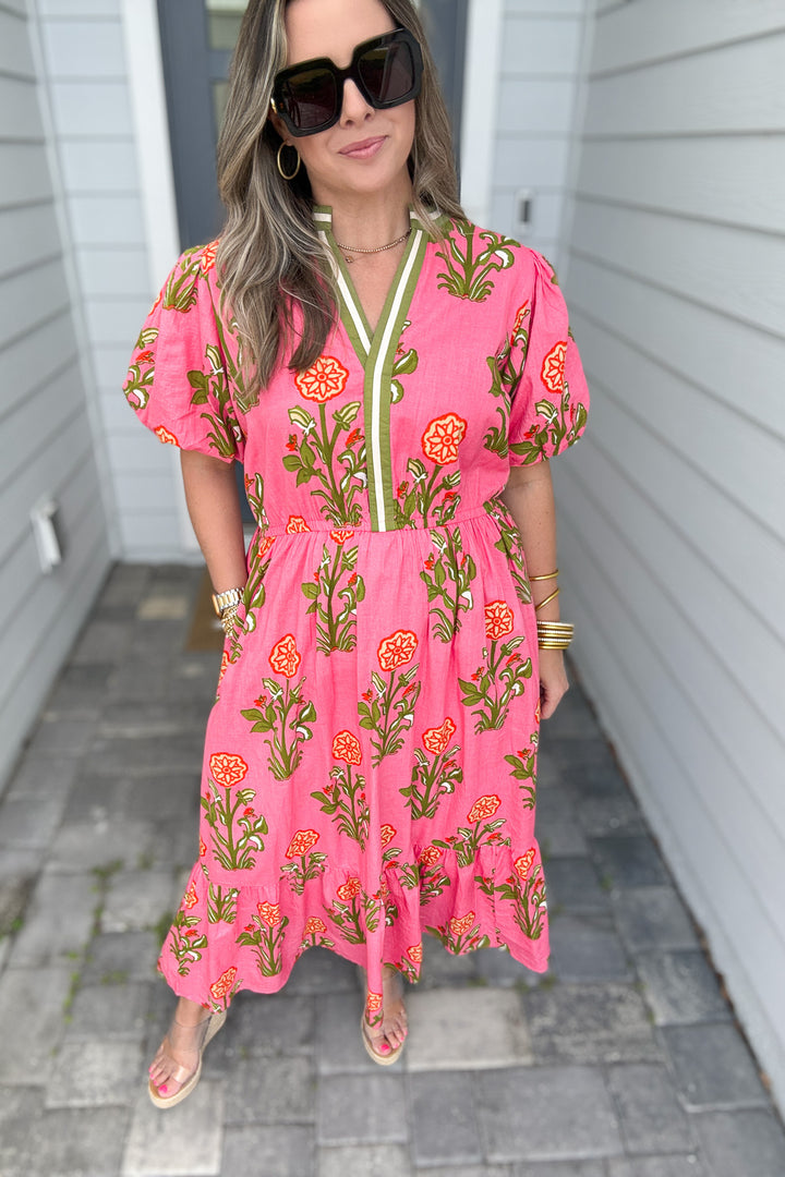 THML: Wishing It Floral Midi Dress - Pink