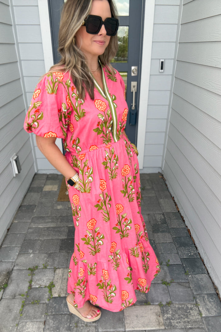 THML: Wishing It Floral Midi Dress - Pink