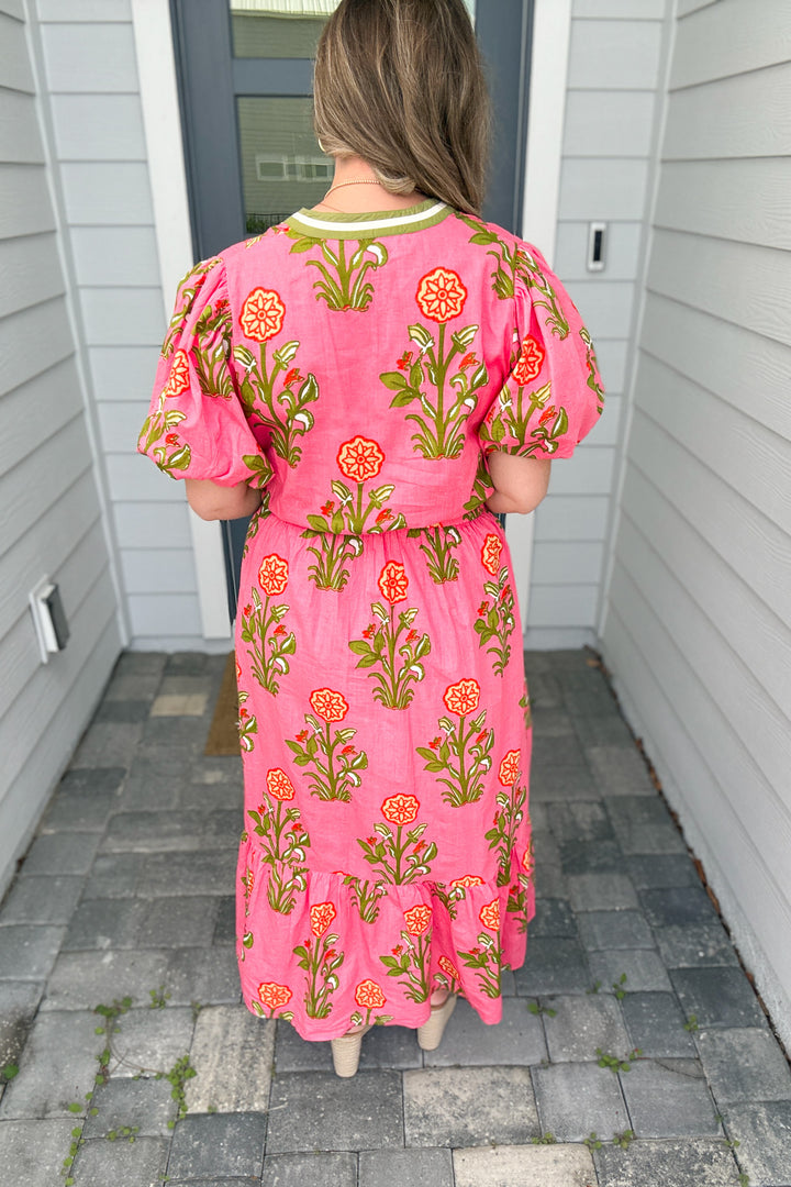 THML: Wishing It Floral Midi Dress - Pink