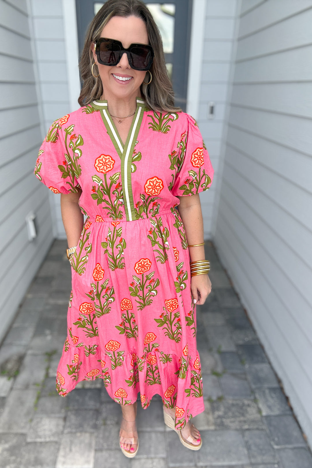 THML: Wishing It Floral Midi Dress - Pink