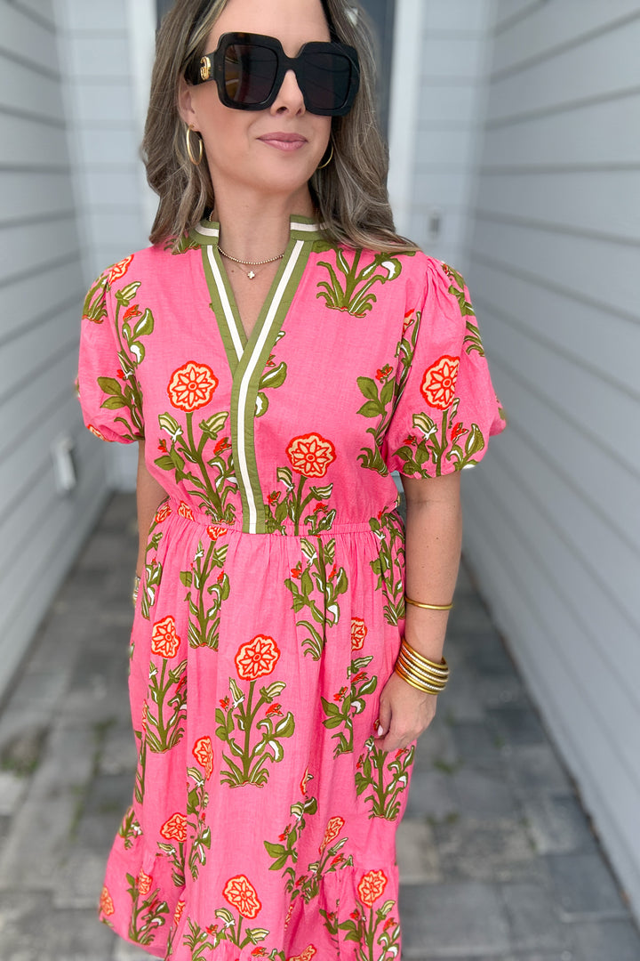 THML: Wishing It Floral Midi Dress - Pink