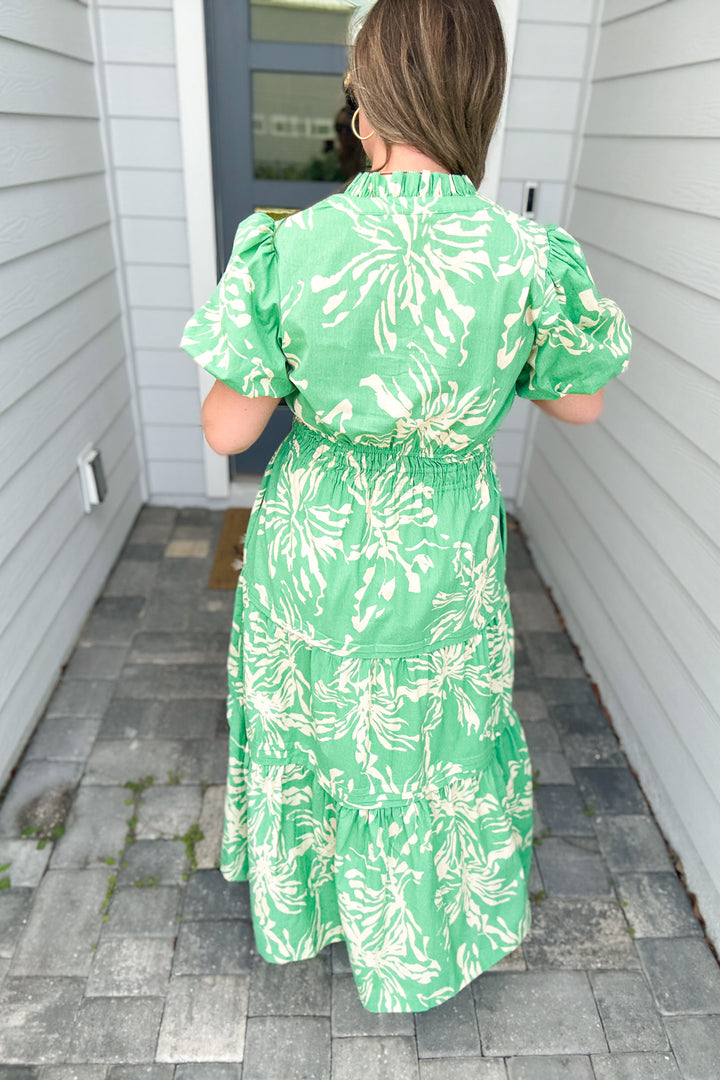 Softly Spoken Floral Midi Dress - Green