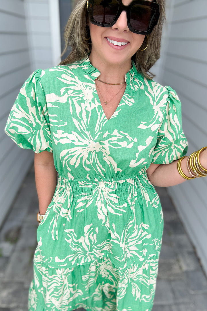 Softly Spoken Floral Midi Dress - Green