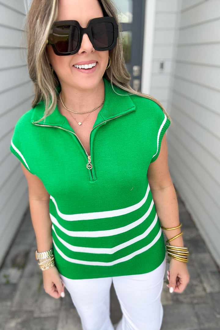 Mary Square: Celia Stripe Top - Green Stripe