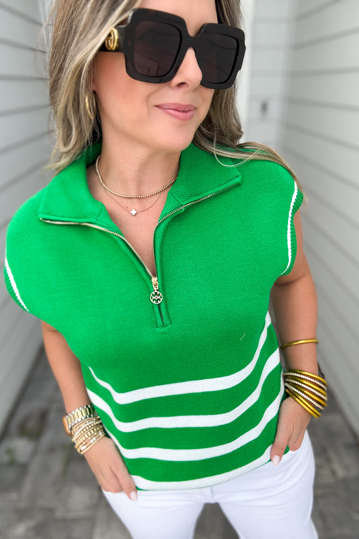 Mary Square: Celia Stripe Top - Green Stripe