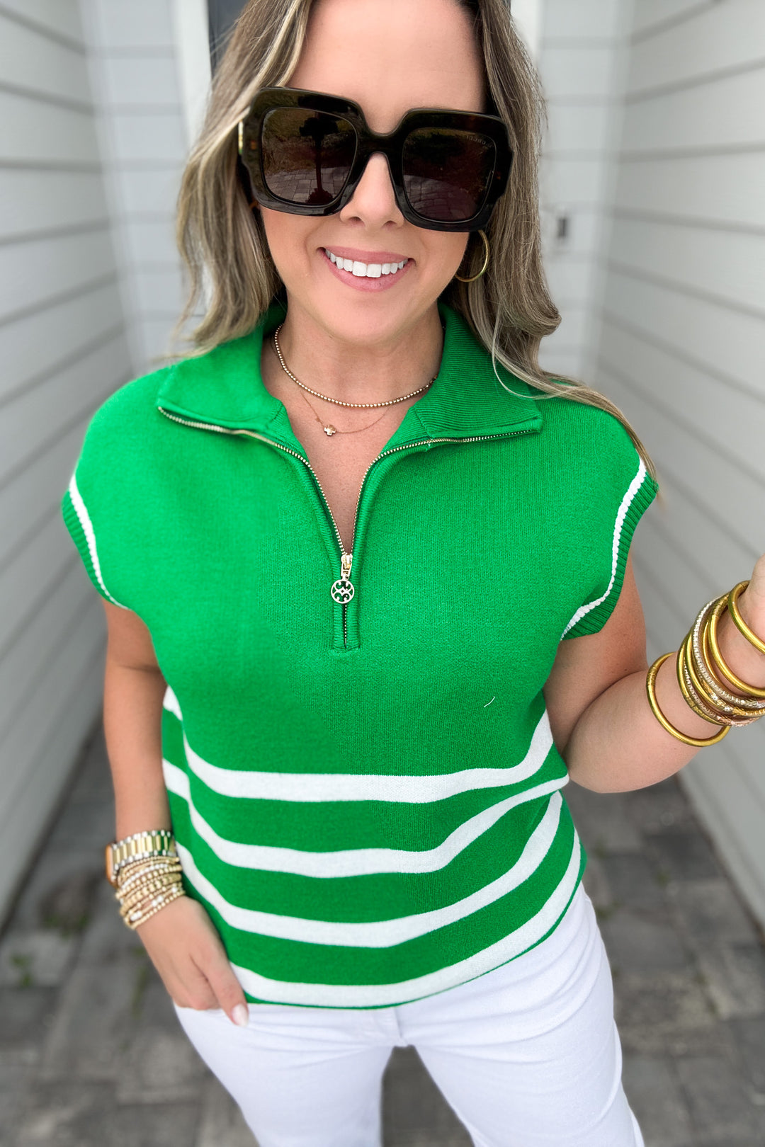 Mary Square: Celia Stripe Top - Green Stripe