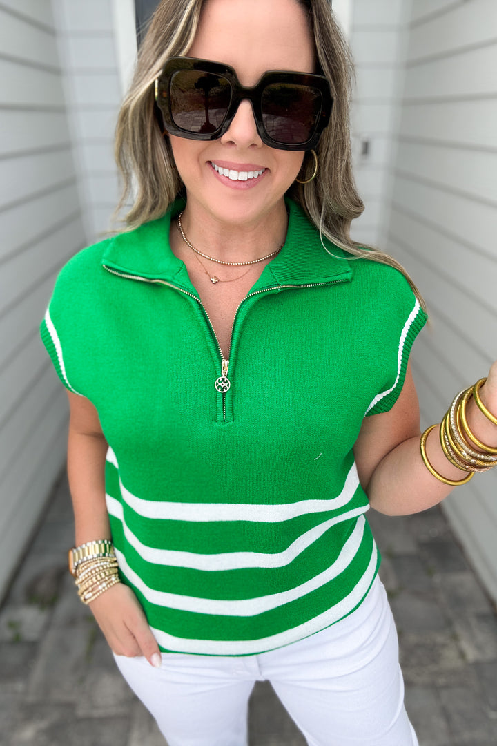 Mary Square: Celia Stripe Top - Green Stripe