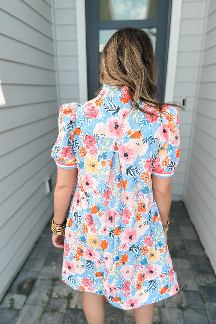 Charmed Floral Shift Dress - Light Blue