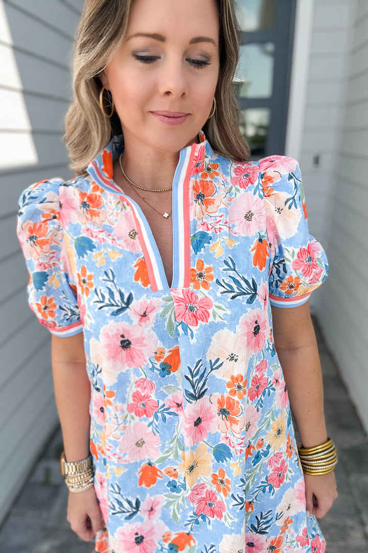 Charmed Floral Shift Dress - Light Blue