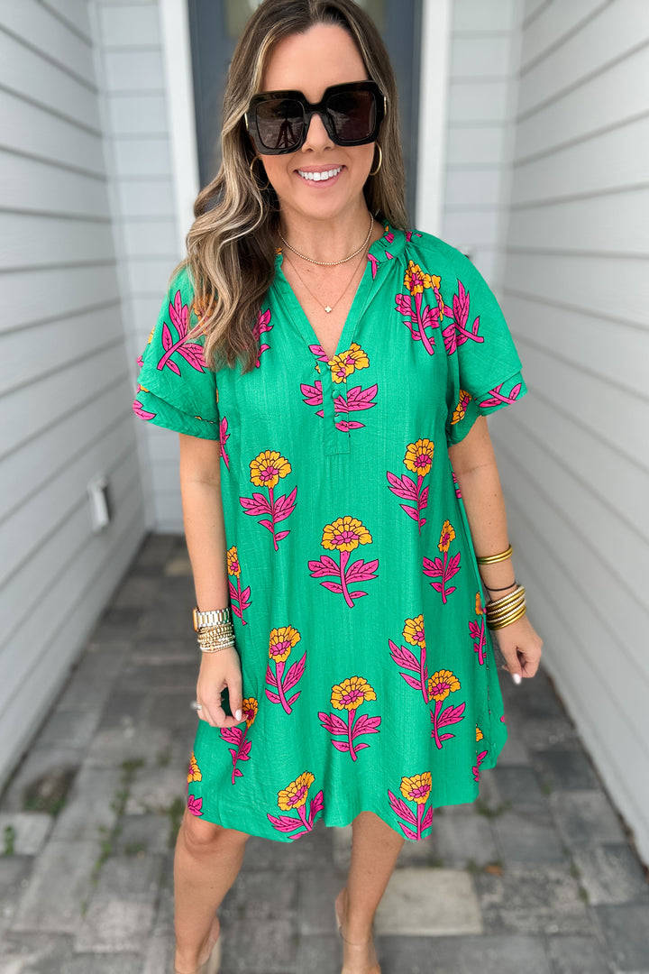 Big Dreams Floral Shift Dress - Green