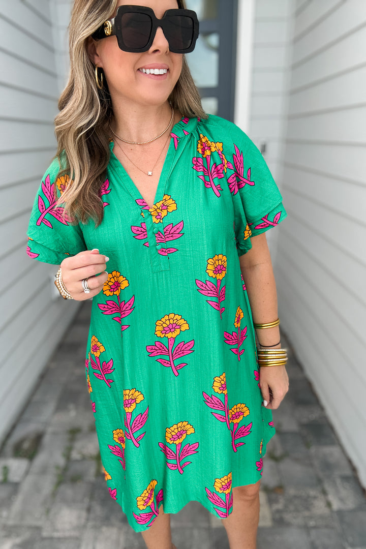 Big Dreams Floral Shift Dress - Green