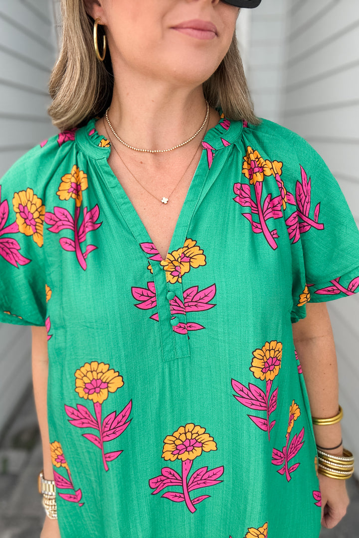 Big Dreams Floral Shift Dress - Green