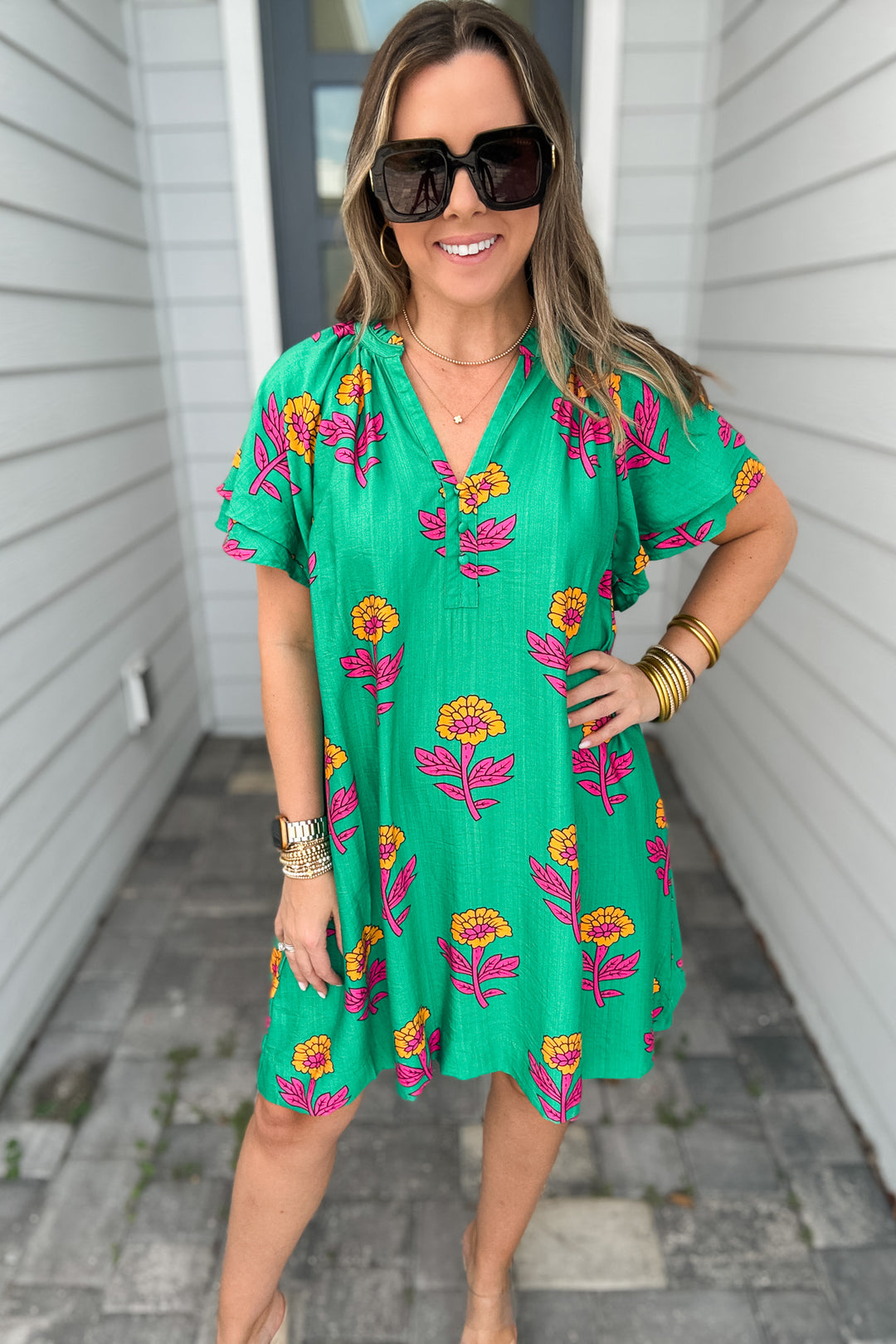 Big Dreams Floral Shift Dress - Green