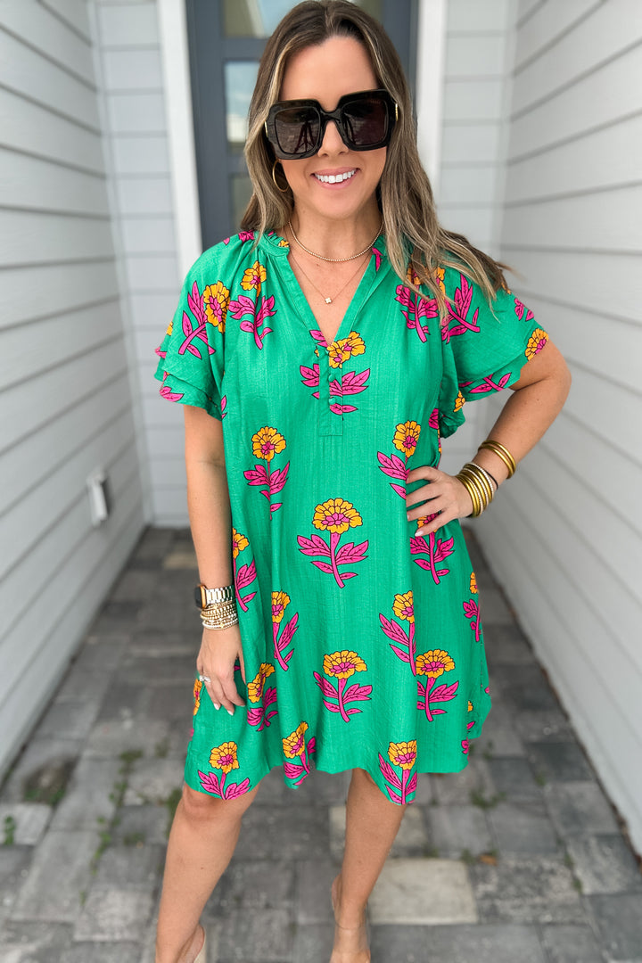 Big Dreams Floral Shift Dress - Green