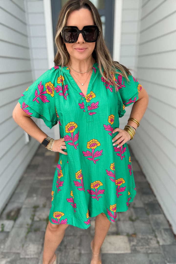 Big Dreams Floral Shift Dress - Green