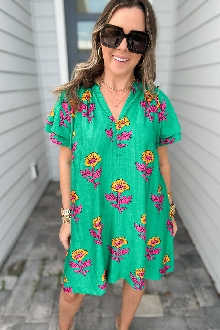 Big Dreams Floral Shift Dress - Green