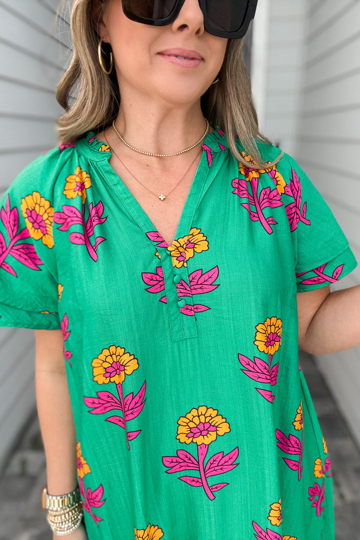 Big Dreams Floral Shift Dress - Green