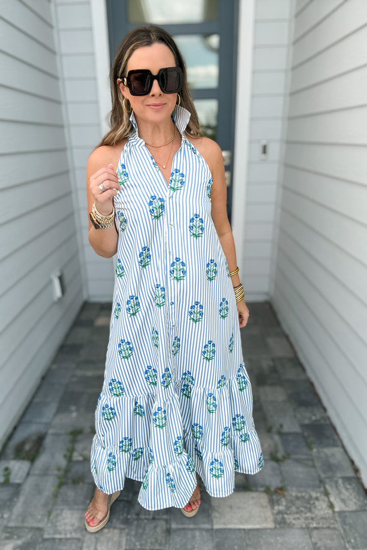 Beautiful Moment Stripe Floral Halter Dress