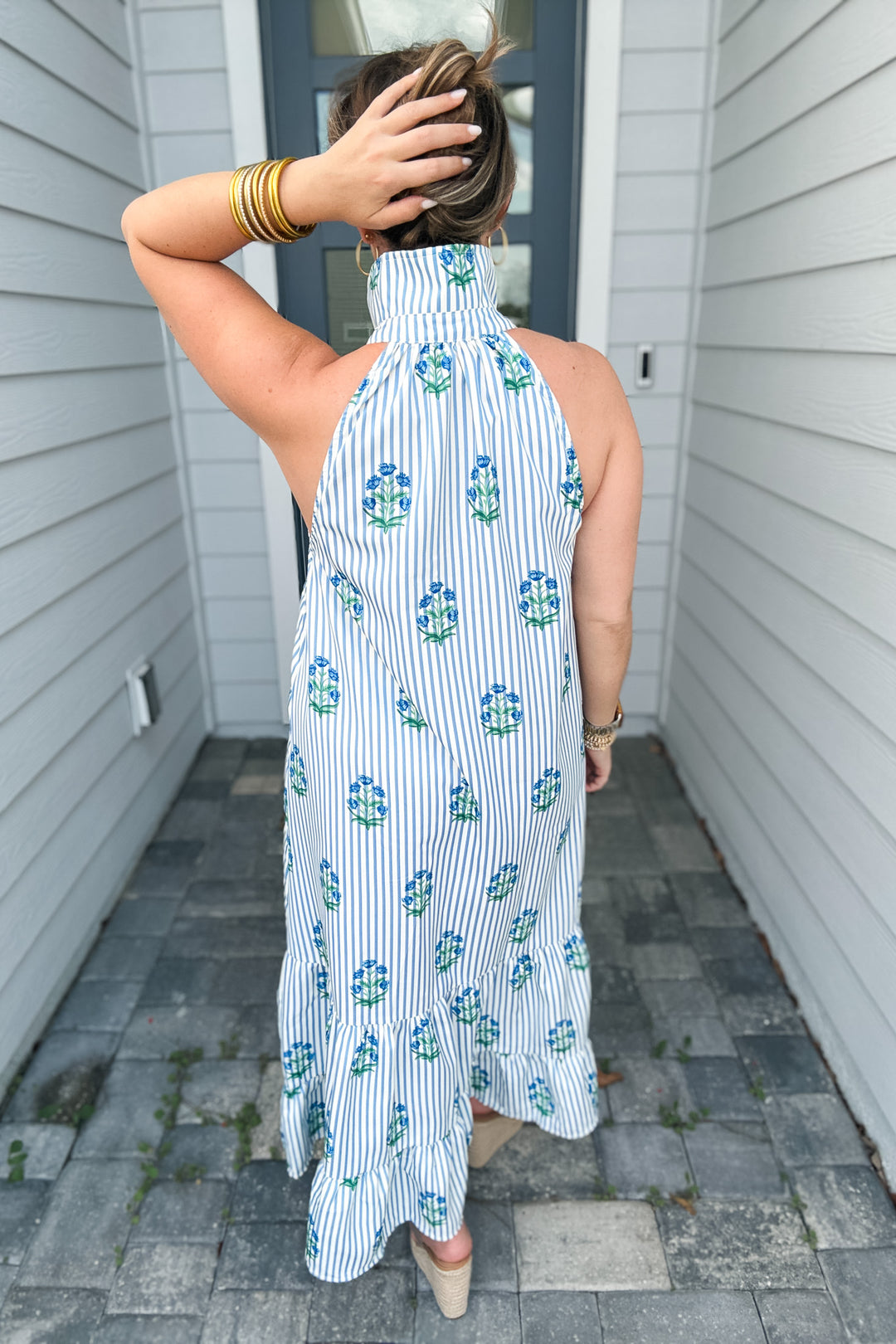 Beautiful Moment Stripe Floral Halter Dress