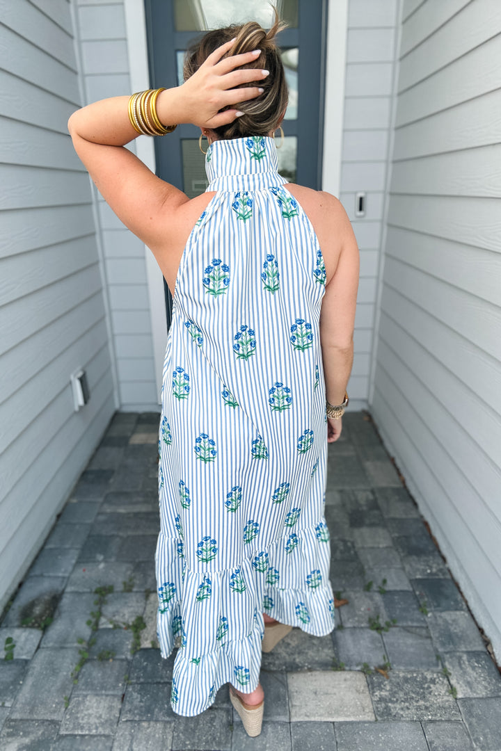 Beautiful Moment Stripe Floral Halter Dress