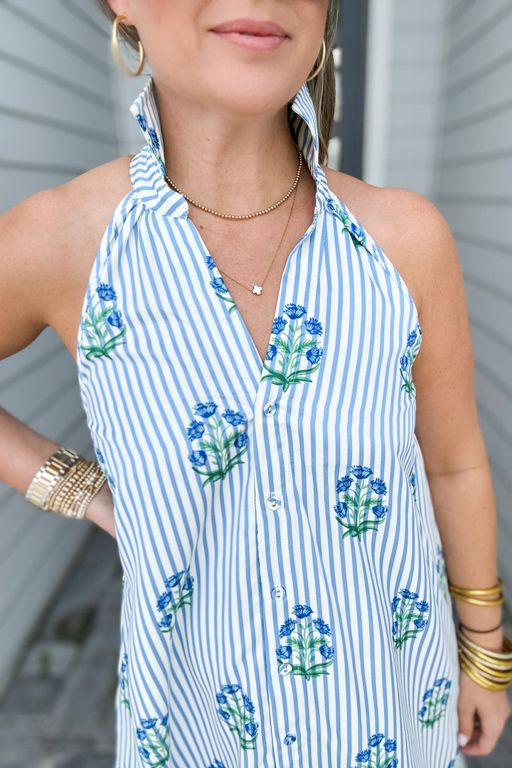 Beautiful Moment Stripe Floral Halter Dress