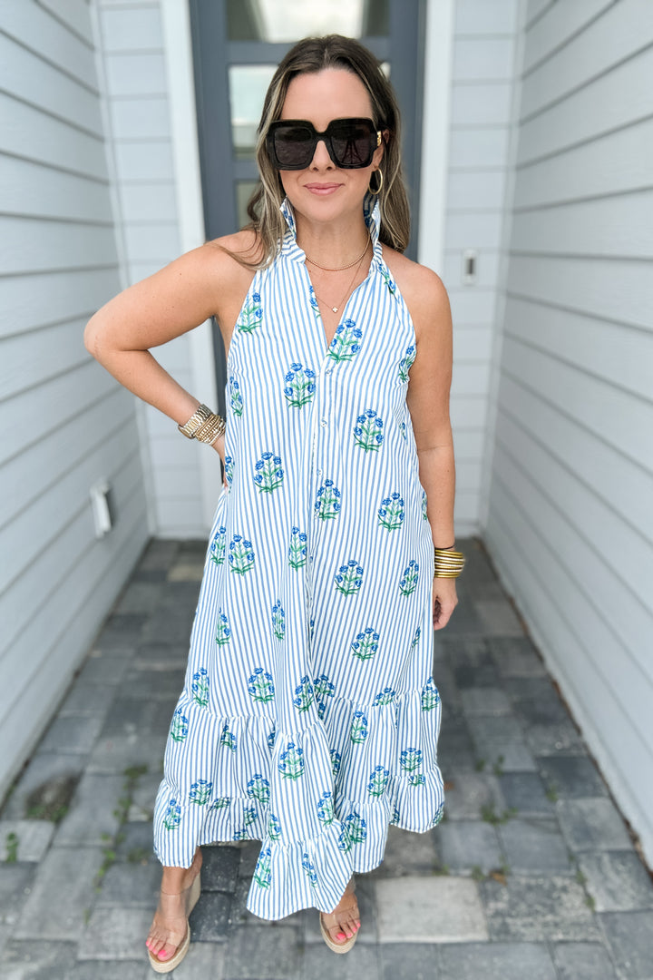 Beautiful Moment Stripe Floral Halter Dress