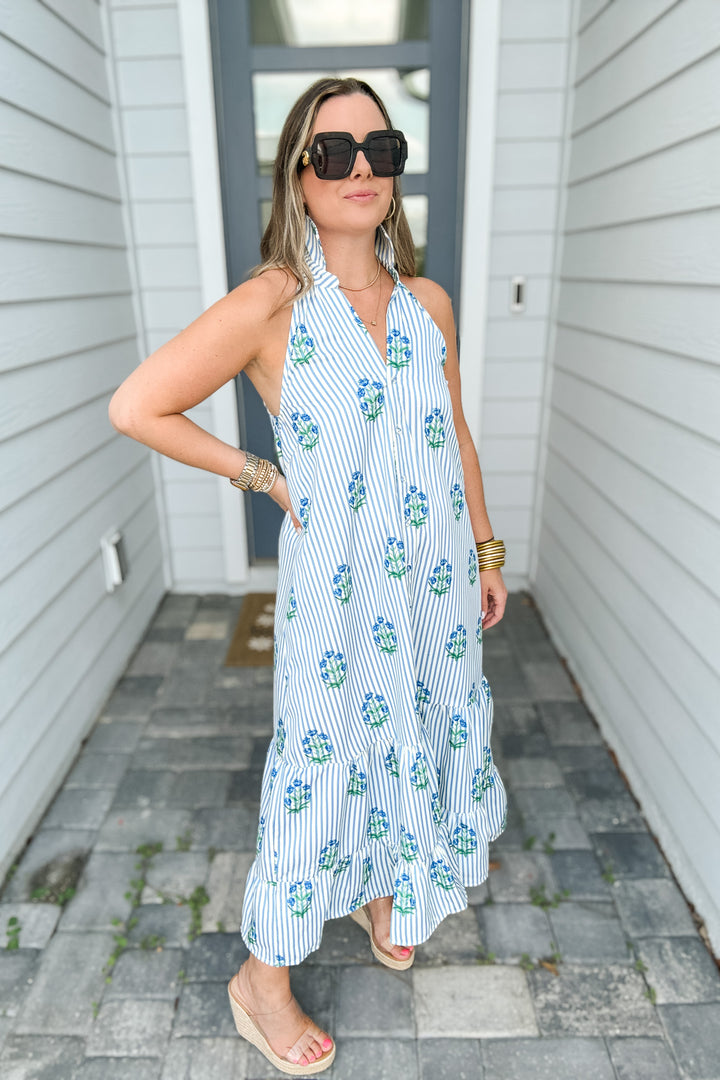 Beautiful Moment Stripe Floral Halter Dress