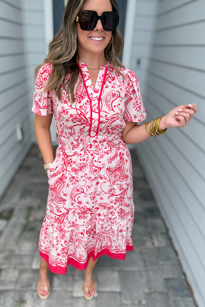 Perfectly Paisley Midi Dress - Red