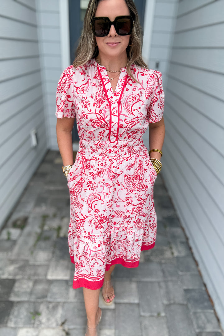 Perfectly Paisley Midi Dress - Red