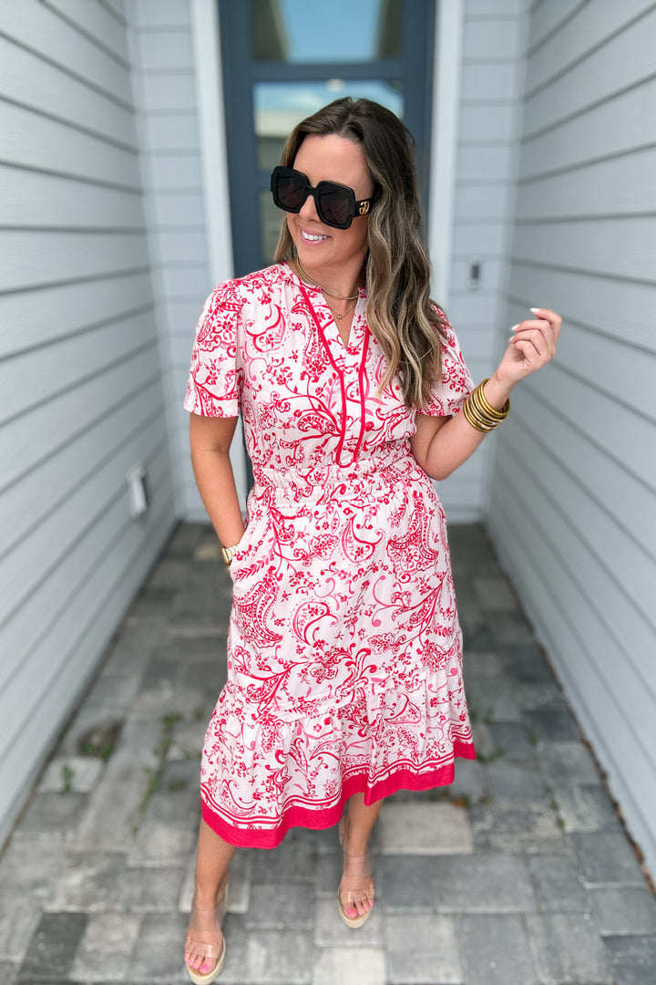 Perfectly Paisley Midi Dress - Red