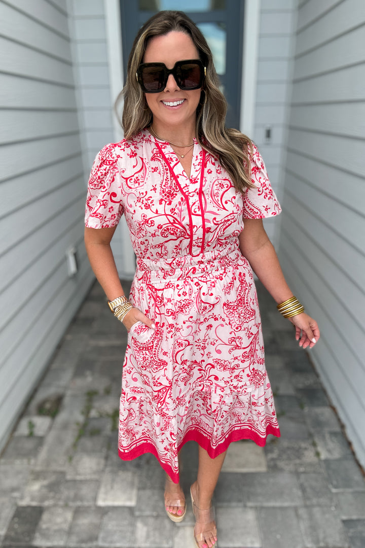 Perfectly Paisley Midi Dress - Red