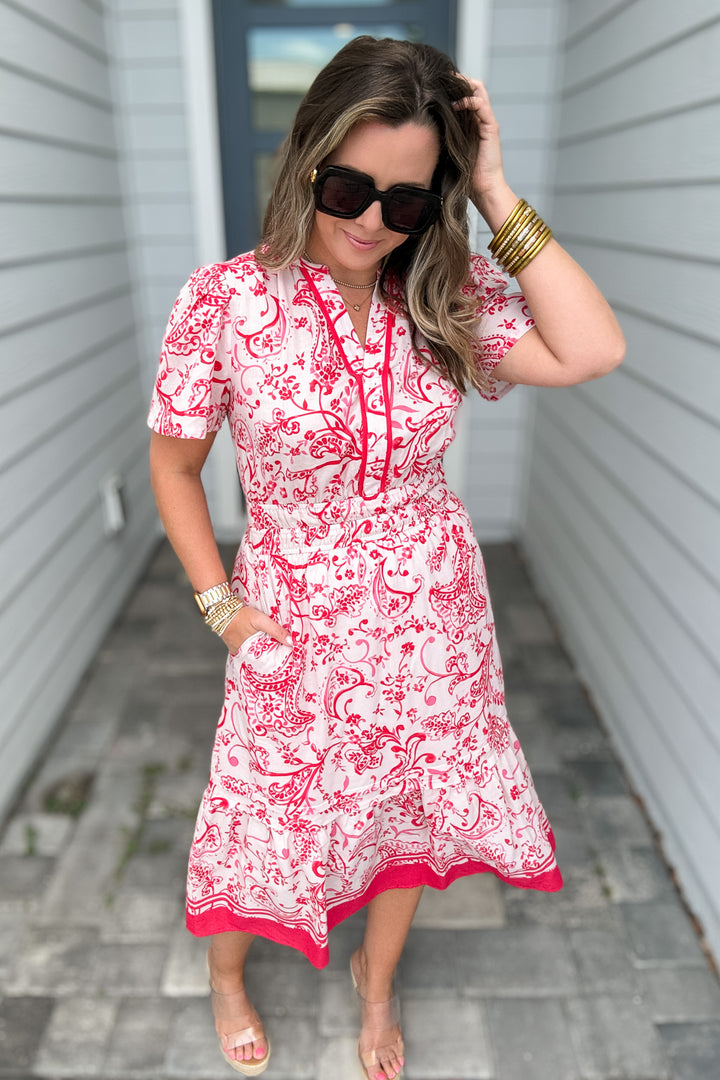 Perfectly Paisley Midi Dress - Red