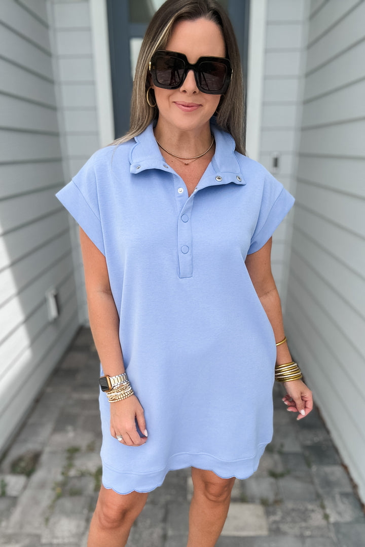 Scallop Trim Shift Dress - Blue