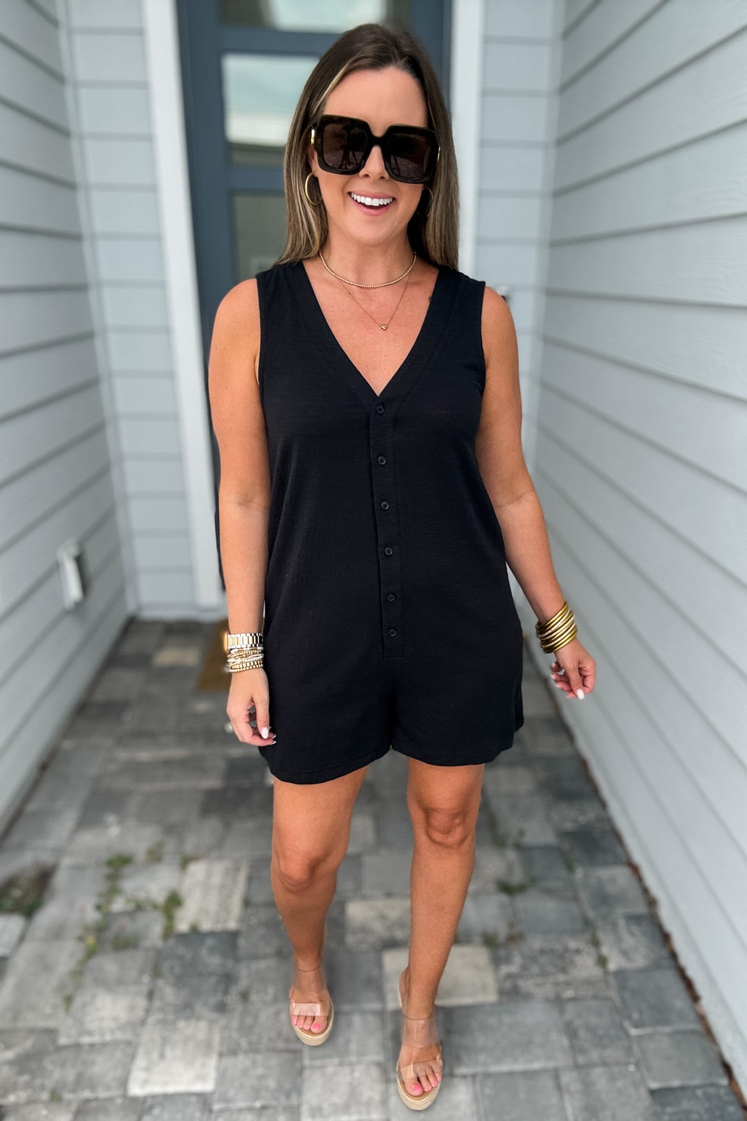 Z Supply: Solace Textured Slub Romper - Black