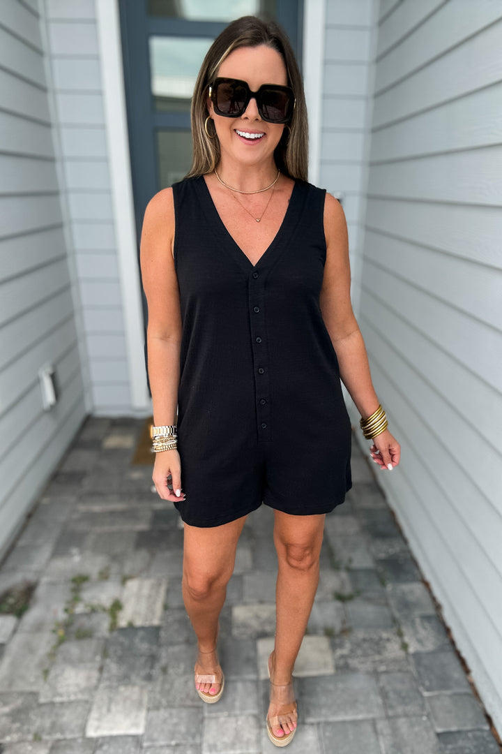 Z Supply: Solace Textured Slub Romper - Black
