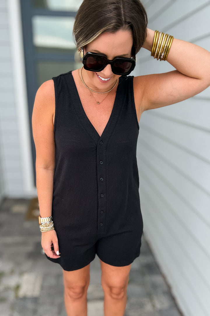 Z Supply: Solace Textured Slub Romper - Black