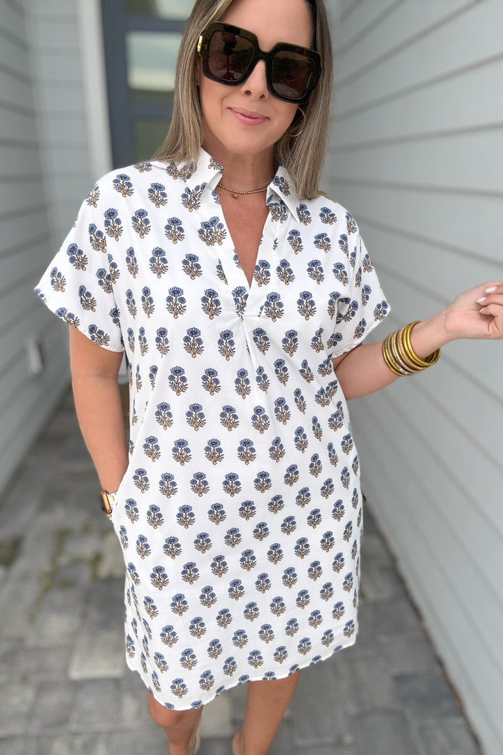 THML:  Wishing Block Print Shift Dress - White