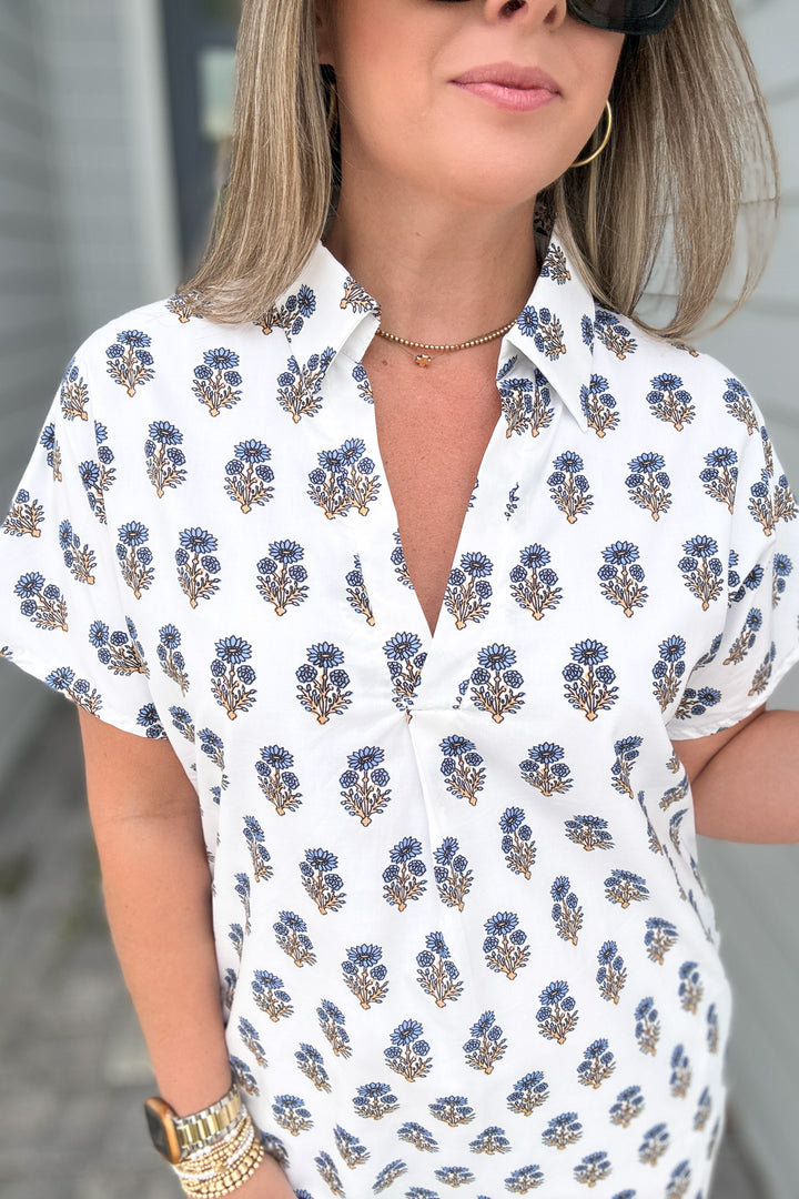 THML:  Wishing Block Print Shift Dress - White