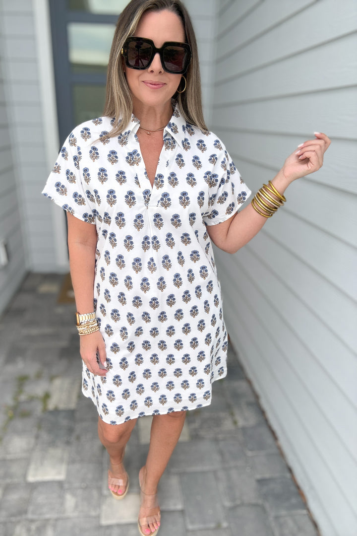 THML:  Wishing Block Print Shift Dress - White