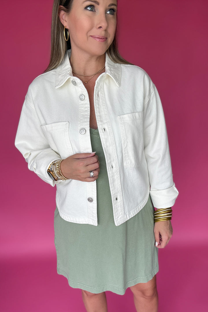Z Supply: All Day Cropped Knit Denim Jacket -Off White