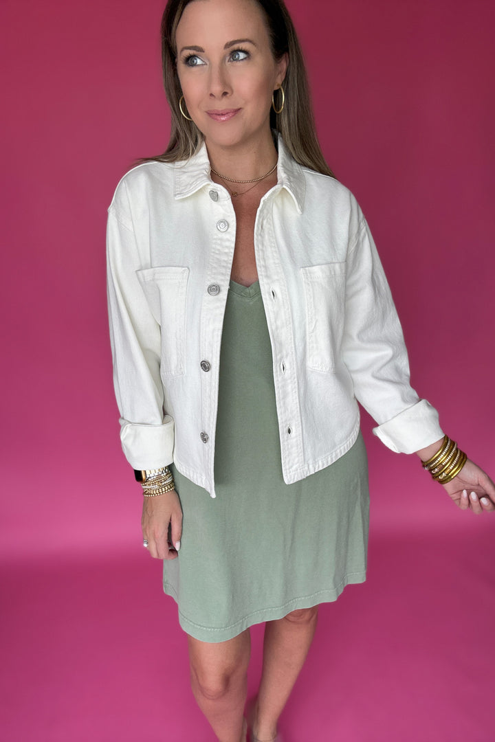 Z Supply: All Day Cropped Knit Denim Jacket -Off White