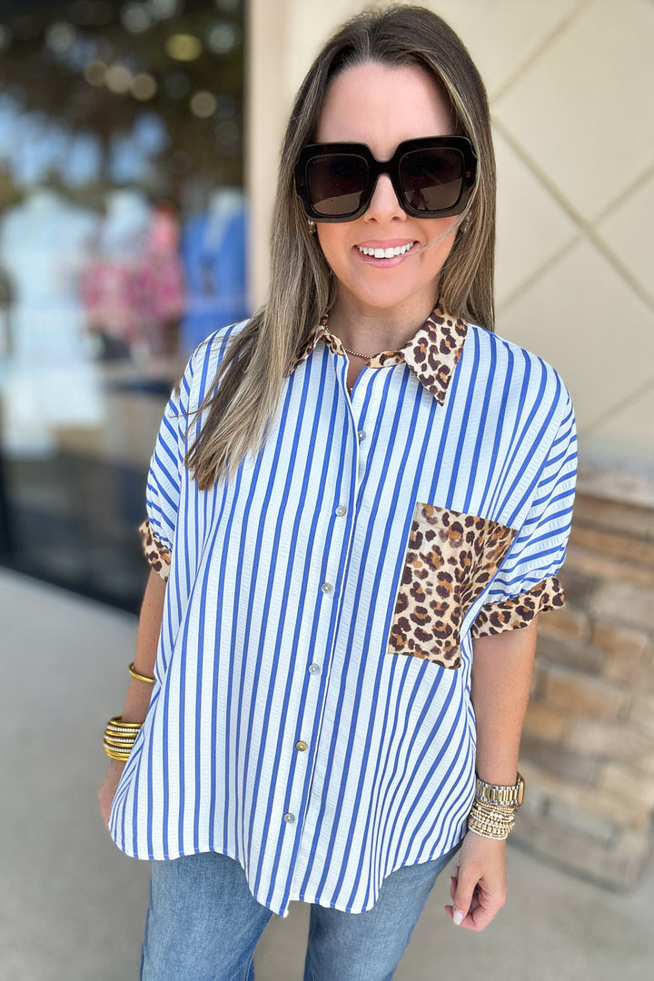 Preppy Chic Leopard Stripe Button Down