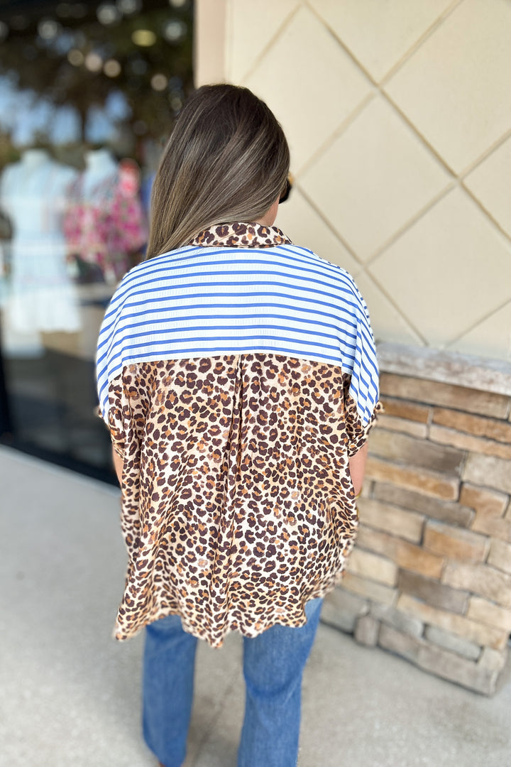 Preppy Chic Leopard Stripe Button Down