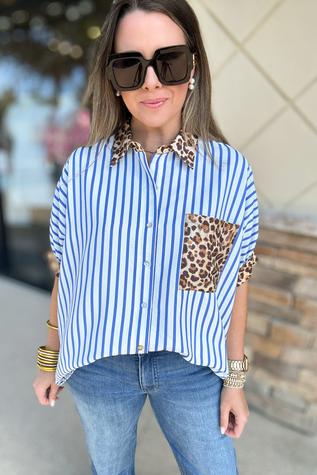 Preppy Chic Leopard Stripe Button Down