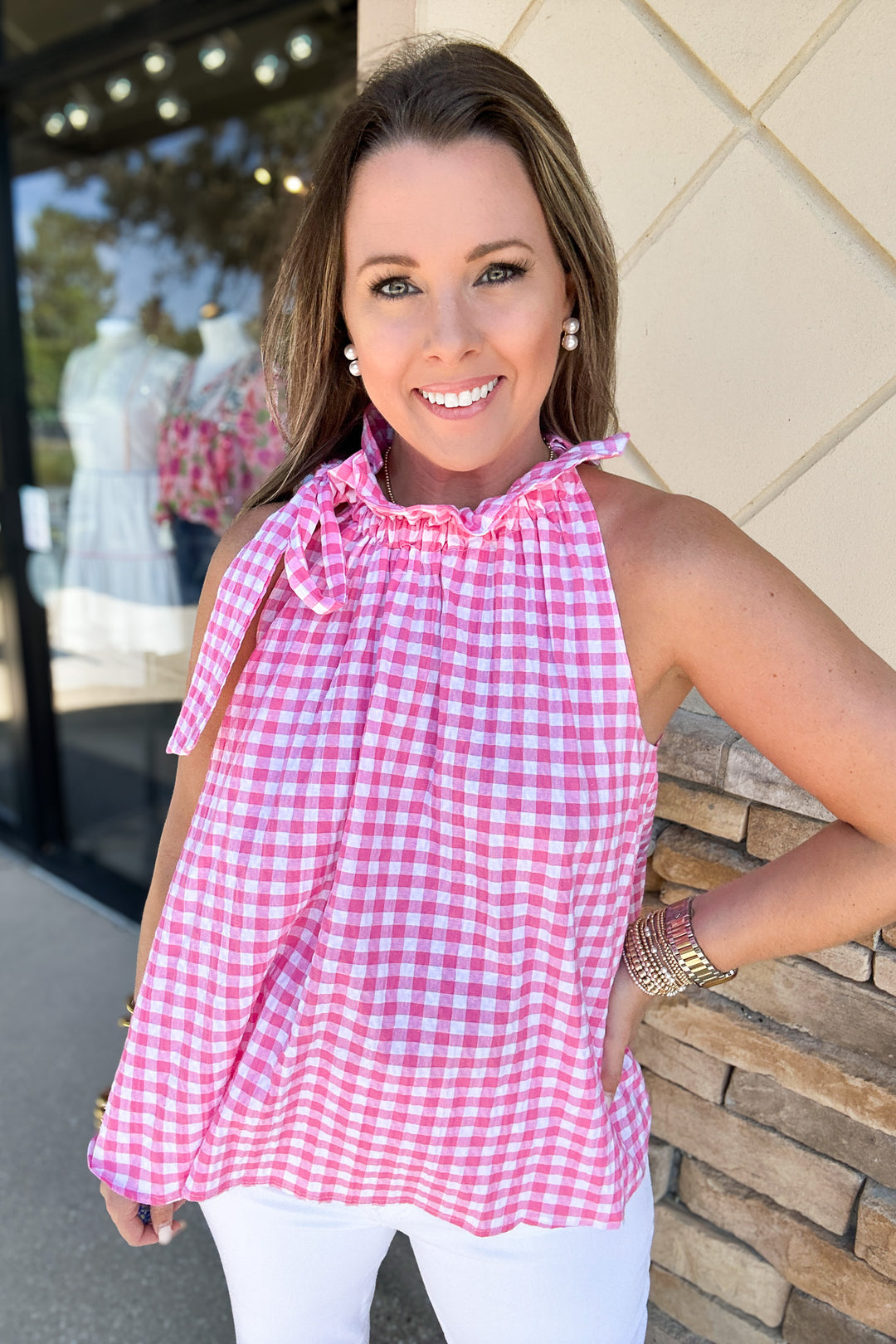 Bridget Tie Top - Pink Gingham