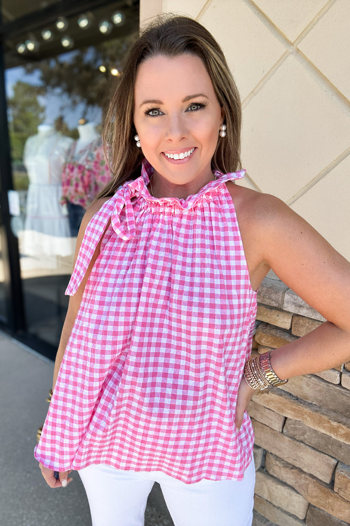 Bridget Tie Top - Pink Gingham