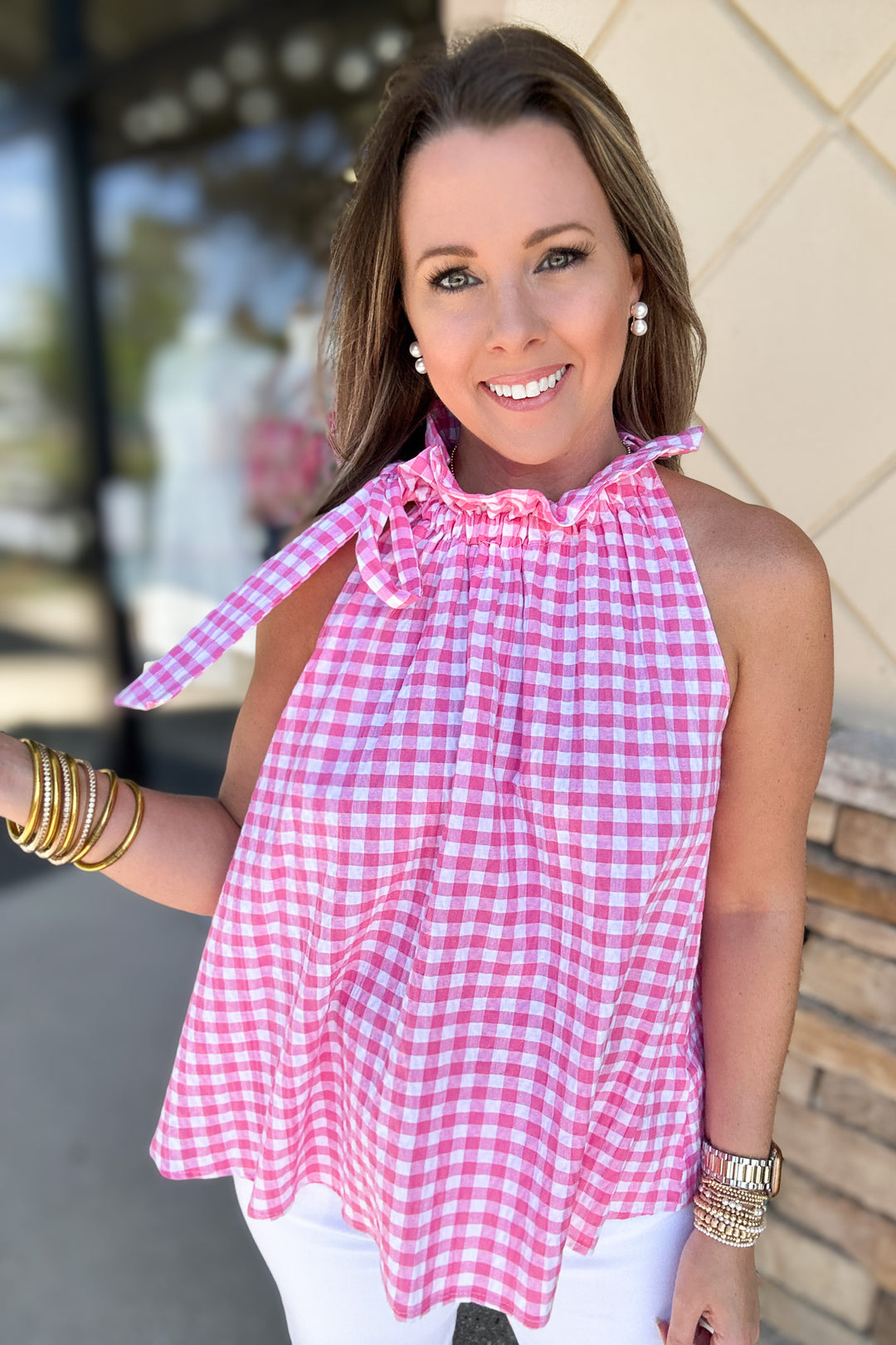 Bridget Tie Top - Pink Gingham