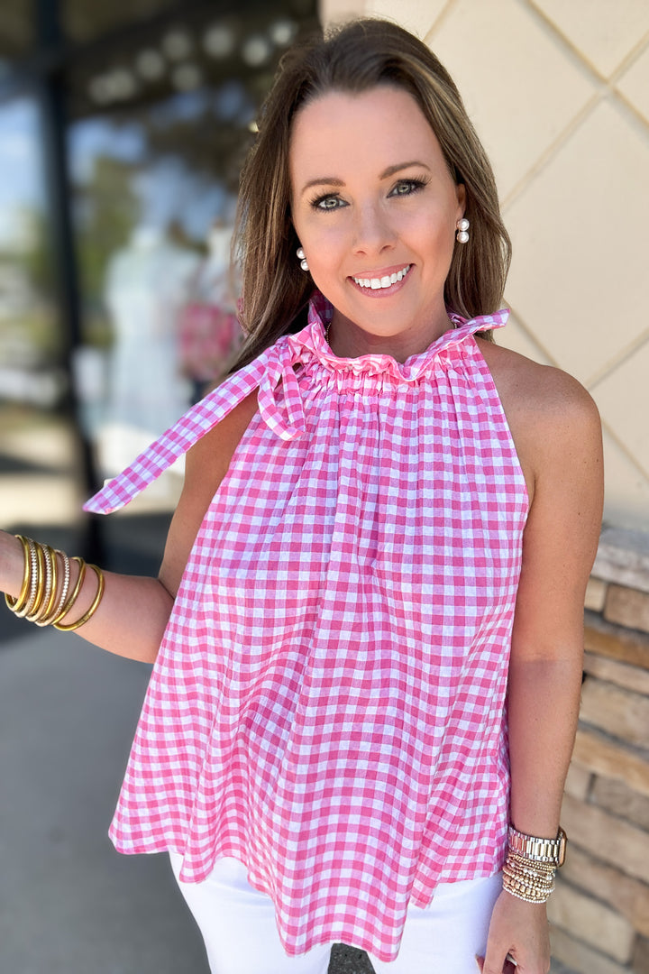 Bridget Tie Top - Pink Gingham